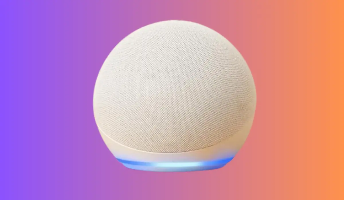a white Amazon echo with blue light