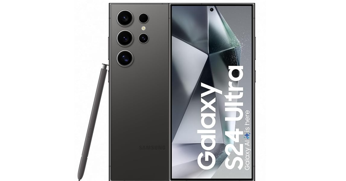 Photo of a Samsung Galaxy S24 ultra smartphone with S pen