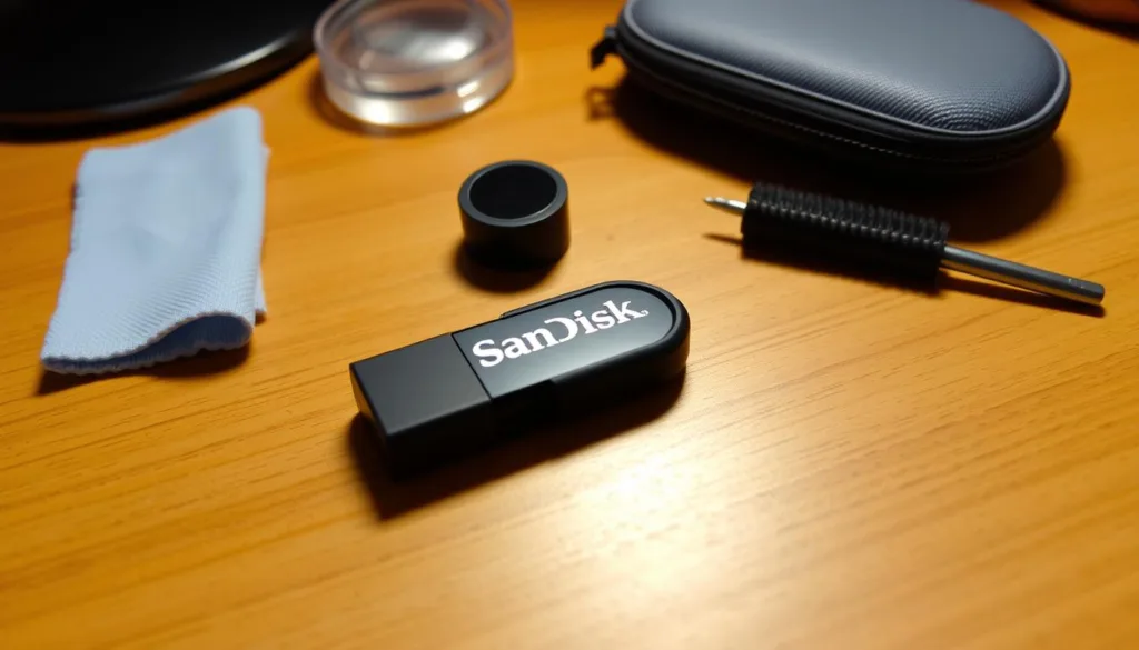 a black usb flash drive on a wooden surface
