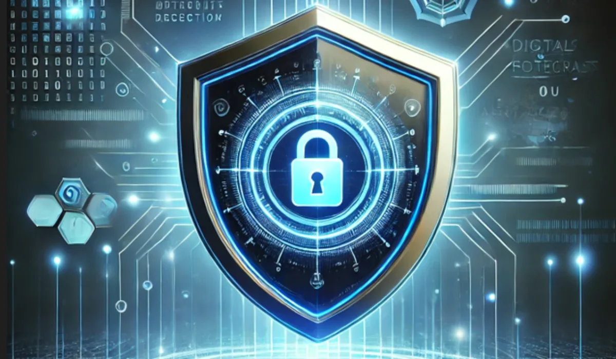 a blue shield with a lock on it